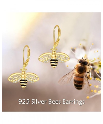 925 Sterling Silver Bee Earrings for Women Gold Bee Leverback Dangle Earring Jewellery Birthday Gifts for Her Bee Leverback E...