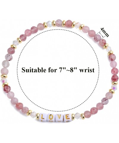 Natural Stone Bead Motivational Letters Bracelet for Women, Micro Faceted Round Crystal Beads Love Bracelet, Gemstone Beads(4...