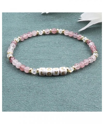 Natural Stone Bead Motivational Letters Bracelet for Women, Micro Faceted Round Crystal Beads Love Bracelet, Gemstone Beads(4...