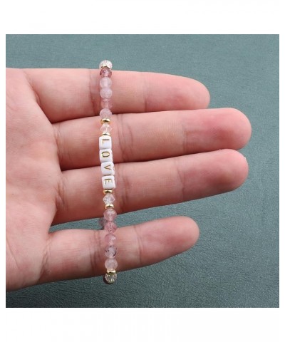 Natural Stone Bead Motivational Letters Bracelet for Women, Micro Faceted Round Crystal Beads Love Bracelet, Gemstone Beads(4...