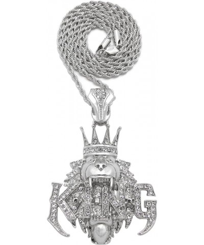 King Crown Lion Head with KING Pendant Box, Cuban, Rope Chain Necklace Rope Chain / 24 inches Silver Tone $19.94 Necklaces