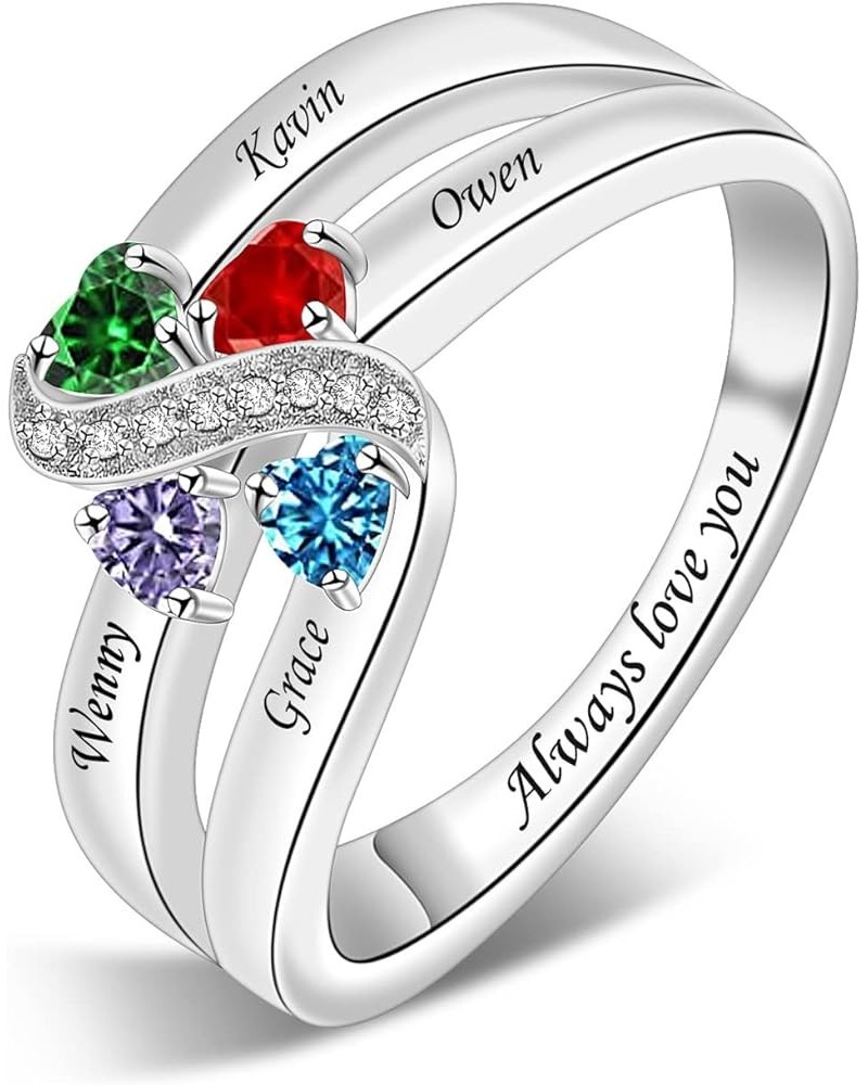 Sterling Silver Personalized Mothers Ring with 1-6 Simulated Birthstones Custom Family Rings Mothers Day Birthday Anniversary...