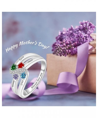 Sterling Silver Personalized Mothers Ring with 1-6 Simulated Birthstones Custom Family Rings Mothers Day Birthday Anniversary...