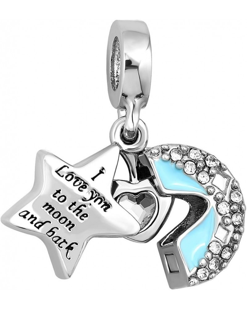 I Love You To The Moon and Back Heart Star Dangle Charm Bead For Bracelets Light Blue $6.47 Bracelets