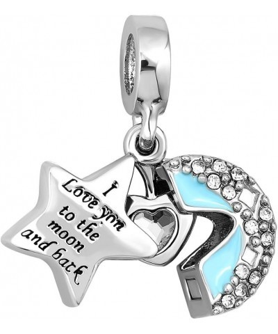 I Love You To The Moon and Back Heart Star Dangle Charm Bead For Bracelets Light Blue $6.47 Bracelets