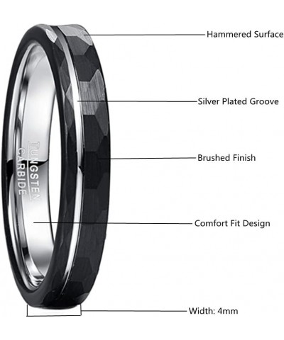 Mens 4mm Black Faceted Tungsten Carbide Rings with Silver Groove Matte Finish Engagement Wedding Band Size 5-12 Black $9.87 R...