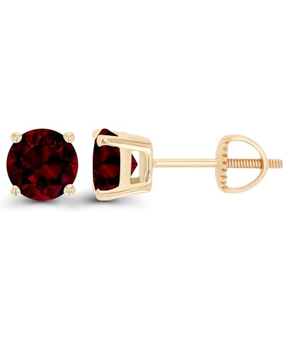 14K Gold Plated 925 Sterling Silver Hypoallergenic 6mm Round Genuine Birthstone Solitaire Screwback Stud Earrings Garnet Yell...