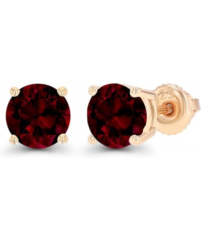 14K Gold Plated 925 Sterling Silver Hypoallergenic 6mm Round Genuine Birthstone Solitaire Screwback Stud Earrings Garnet Yell...