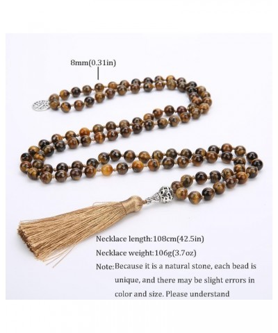 108 Mala Prayer Beads Necklace Natural Stones Meditation Yoga Jewery 108 Hand Knotted Japa Mala Beaded Long Tassel Necklace w...