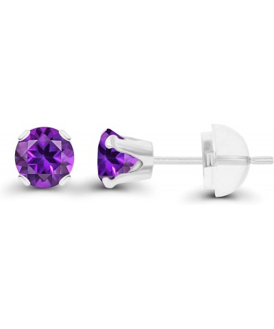 Solid 10K Yellow, White or Rose Gold 4mm Round Genuine Gemstone Birthstone Stud Earrings Amethyst White Gold $19.24 Earrings