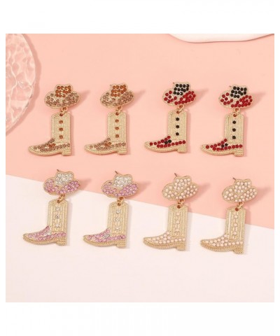 Rhinestone Western Boots Earrings Crystal Cowgirl Cowboy Enamel Hat Rodeo Boot Drop Dangle Earrings Boho Western Earrings for...