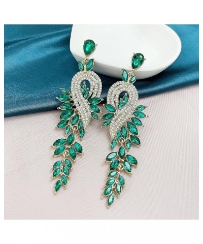 Chandelier Dangle Drop Earrings for Women Rhinestone Statement Earring Marquise Crystal Cluster Brides Wedding Bridal A-Green...