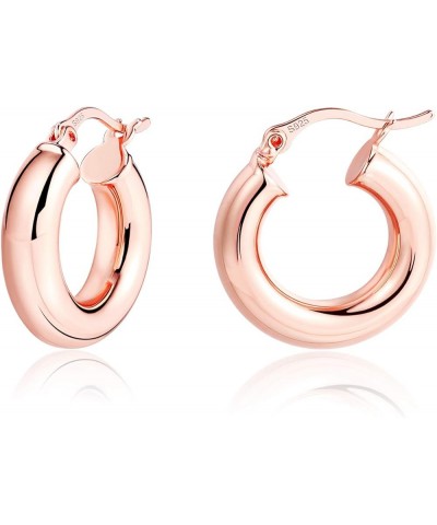 14K Gold Plated Hoop Earrings for Women Hypoallergenic Thick Chunky Hoop Earrings Lightweight Tube Design Rose Gold Hoop(20mm...