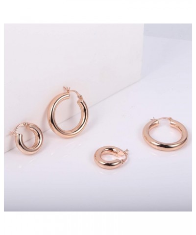 14K Gold Plated Hoop Earrings for Women Hypoallergenic Thick Chunky Hoop Earrings Lightweight Tube Design Rose Gold Hoop(20mm...