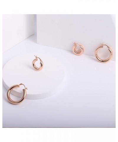 14K Gold Plated Hoop Earrings for Women Hypoallergenic Thick Chunky Hoop Earrings Lightweight Tube Design Rose Gold Hoop(20mm...