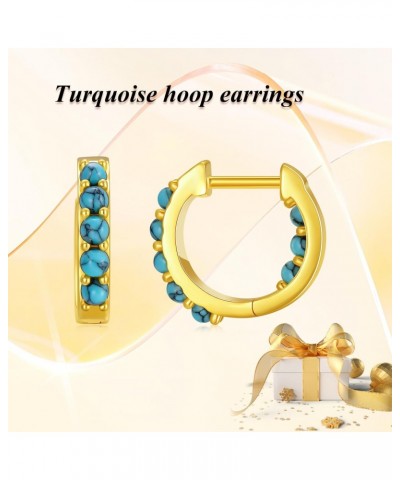 Turquoise Huggie Hoop Earrings for Women 18k Gold Plated Sterling Silver Natural Turquoise Bead Hoop Cuff Earrings Jewelry Bi...