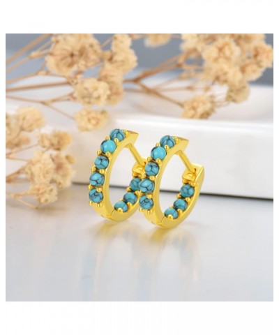 Turquoise Huggie Hoop Earrings for Women 18k Gold Plated Sterling Silver Natural Turquoise Bead Hoop Cuff Earrings Jewelry Bi...