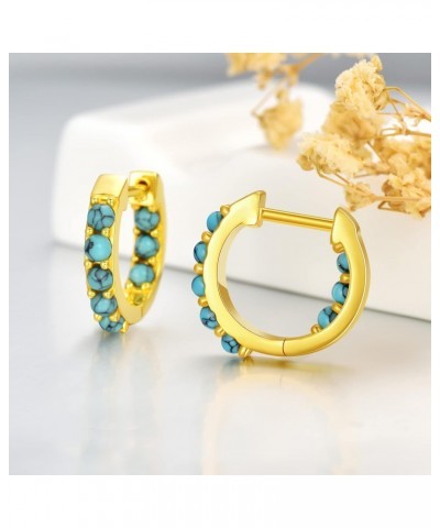 Turquoise Huggie Hoop Earrings for Women 18k Gold Plated Sterling Silver Natural Turquoise Bead Hoop Cuff Earrings Jewelry Bi...