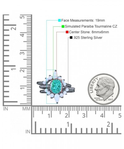Three Piece Set Oval Halo Lab White Opal Teardrop Art Deco Wedding Engagement Ring Vintage Band Simulated Cubic Zirconia Soli...
