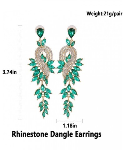 Chandelier Dangle Drop Earrings for Women Rhinestone Statement Earring Marquise Crystal Cluster Brides Wedding Bridal A-Green...