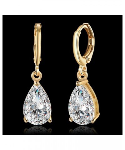 14K Gold Plated Teardrop Cubic Zirconia Dangle Drop Small Hoop Earrings For Womens Girls Oval Dangling Wedding Hypoallergenic...