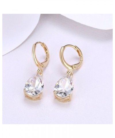 14K Gold Plated Teardrop Cubic Zirconia Dangle Drop Small Hoop Earrings For Womens Girls Oval Dangling Wedding Hypoallergenic...