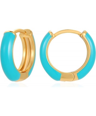 Small Hoop Earrings for Women, 18K Gold Plated Hypoallergenic Cute Enamel Huggie Earring Gifts for Girls Blue $7.27 Earrings