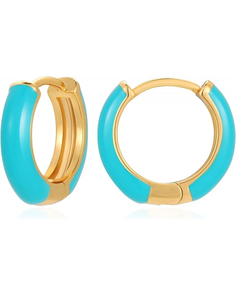 Small Hoop Earrings for Women, 18K Gold Plated Hypoallergenic Cute Enamel Huggie Earring Gifts for Girls Blue $7.27 Earrings