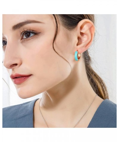 Small Hoop Earrings for Women, 18K Gold Plated Hypoallergenic Cute Enamel Huggie Earring Gifts for Girls Blue $7.27 Earrings