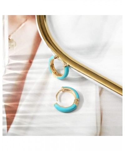 Small Hoop Earrings for Women, 18K Gold Plated Hypoallergenic Cute Enamel Huggie Earring Gifts for Girls Blue $7.27 Earrings