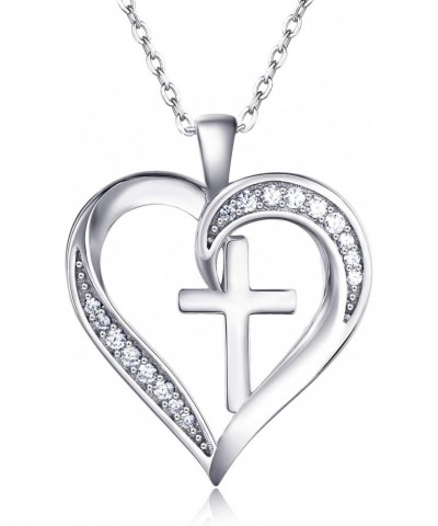 ASHLI JENA Cross Necklace for Women 925 Sterling Silver Cross Necklace Heart Necklaces for Women Cross Chain Jewelry Gifts fo...