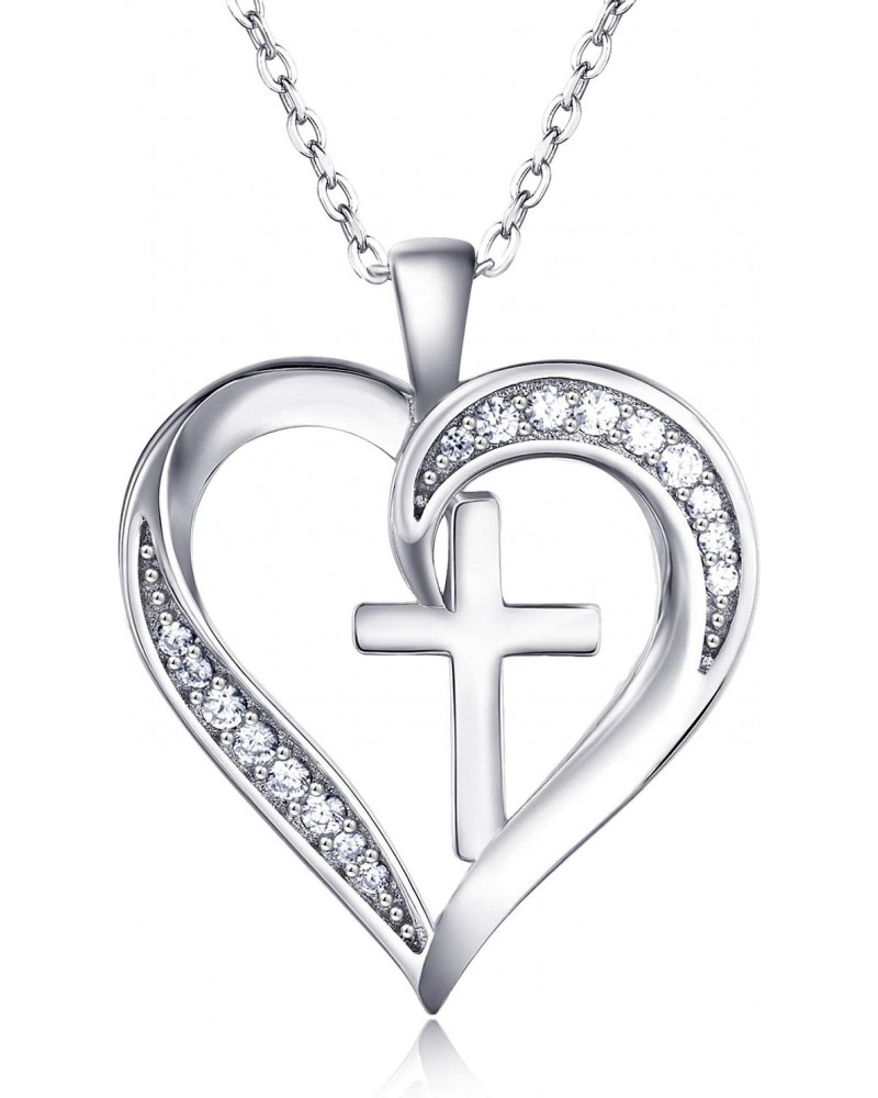 ASHLI JENA Cross Necklace for Women 925 Sterling Silver Cross Necklace Heart Necklaces for Women Cross Chain Jewelry Gifts fo...