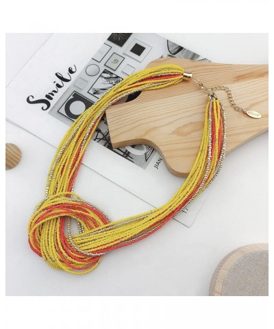 Statement Beaded Multilayer Chunky Bib Knot Necklace for Women yellow+orange $10.39 Necklaces