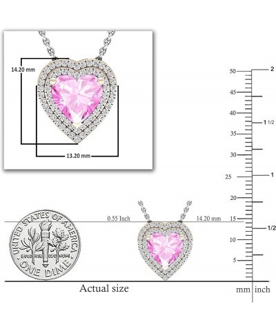 8 MM Heart Lab Created Gemstone & 0.25 ctw Round Diamond Heart Double Halo Pendant for Ladies with 18 inch Chain in Gold Meta...