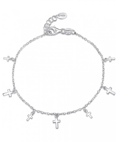 Women 925 Sterling Silver Cross Charm Bracelet Silver $13.99 Bracelets