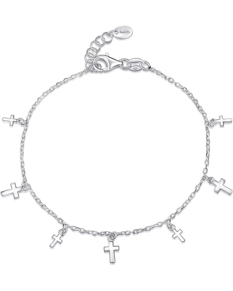 Women 925 Sterling Silver Cross Charm Bracelet Silver $13.99 Bracelets