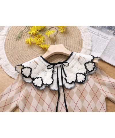 Detachable Fake Collar, Lace Embroidery Knit Little Shawl Mini Cape Choker False Peter Pan Collar for Blouse White Black-7 $1...