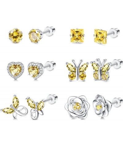 Hypoallergenic Birthstone Stud Earrings for Women Butterfly Flower Heart CZ Screw Back Earrings Jewelry Gift for Birthday Chr...