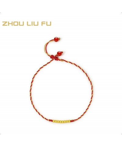 24K Solid Gold Anklet Bracelets for Women, Real Pure Gold Dainty Garnet Jewelry Gold Fortune Fu Beads Golden Lock Coin Lucky ...