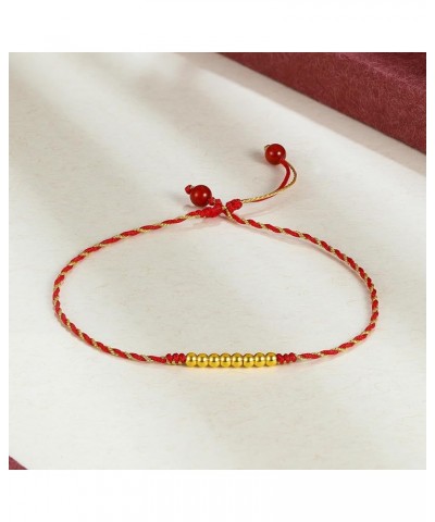 24K Solid Gold Anklet Bracelets for Women, Real Pure Gold Dainty Garnet Jewelry Gold Fortune Fu Beads Golden Lock Coin Lucky ...