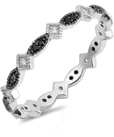CLOSEOUT WAREHOUSE Black and Clear Cubic Zirconia Designer Stackable Ring Sterling Silver $11.43 Rings