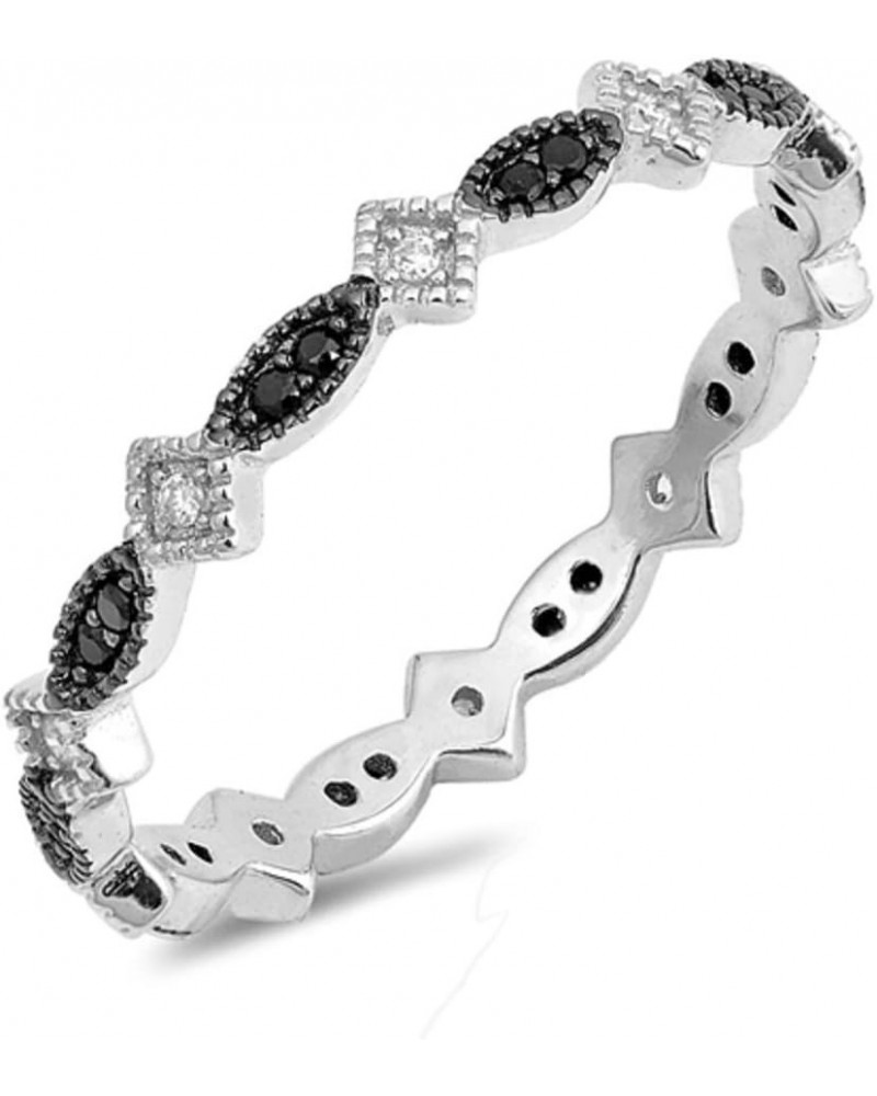 CLOSEOUT WAREHOUSE Black and Clear Cubic Zirconia Designer Stackable Ring Sterling Silver $11.43 Rings