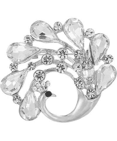 Women's Clear Crystal Rhinestone Curled Peacock Bird Lapel Pin Brooch Clear Silver Tone $12.59 Brooches & Pins