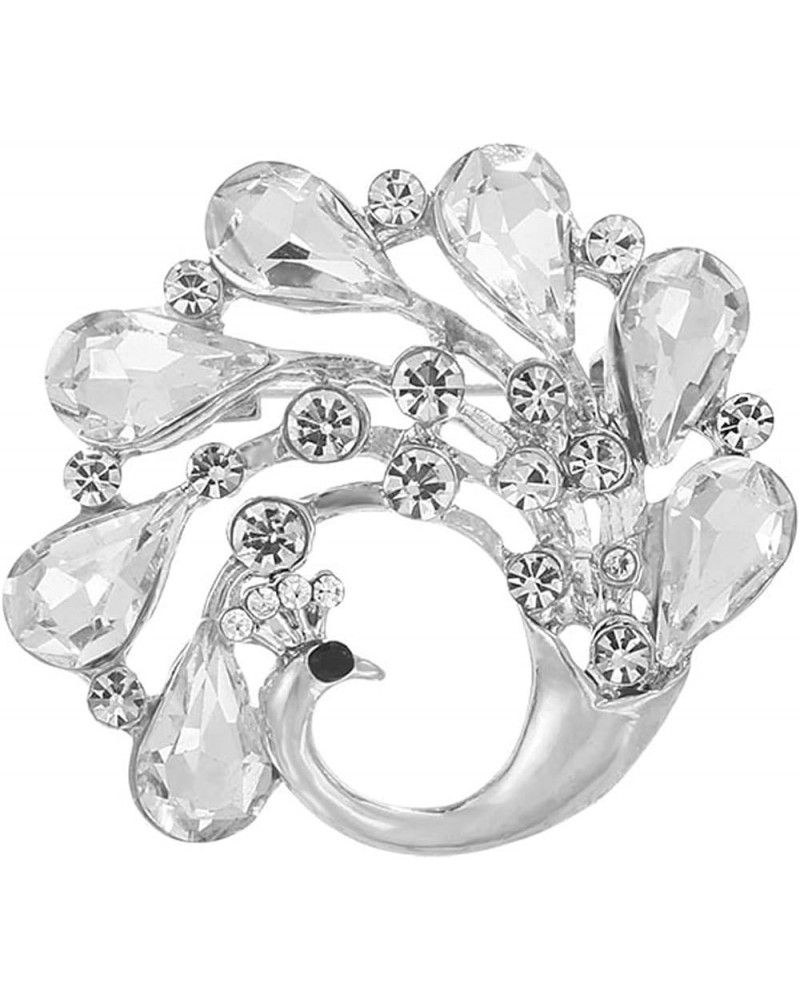 Women's Clear Crystal Rhinestone Curled Peacock Bird Lapel Pin Brooch Clear Silver Tone $12.59 Brooches & Pins