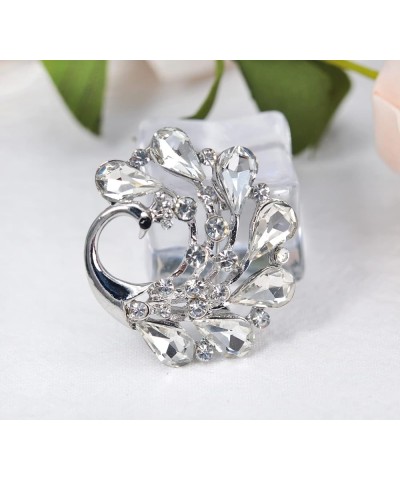 Women's Clear Crystal Rhinestone Curled Peacock Bird Lapel Pin Brooch Clear Silver Tone $12.59 Brooches & Pins