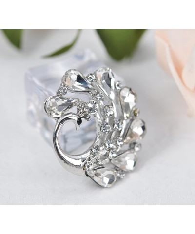 Women's Clear Crystal Rhinestone Curled Peacock Bird Lapel Pin Brooch Clear Silver Tone $12.59 Brooches & Pins