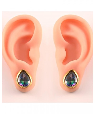 2PCS Water Drop Shape Colorful Crystals Hypoallergenic Stainless Steel Plugs Ear Gauges Tunnels Piercing Expander Stretchers ...