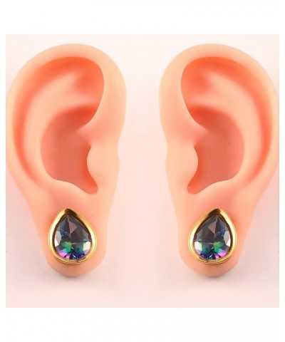 2PCS Water Drop Shape Colorful Crystals Hypoallergenic Stainless Steel Plugs Ear Gauges Tunnels Piercing Expander Stretchers ...