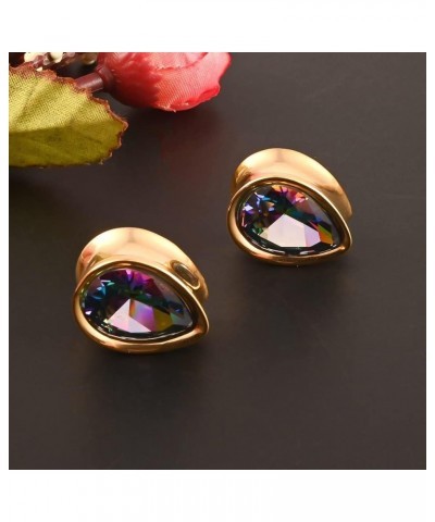 2PCS Water Drop Shape Colorful Crystals Hypoallergenic Stainless Steel Plugs Ear Gauges Tunnels Piercing Expander Stretchers ...