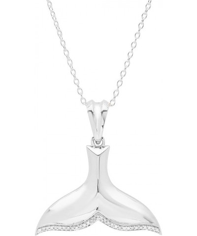 0.10 Carat (ctw) Round White Diamond Whale Fish Tail Pendant with 18 inch Chain for Women in 14K Gold White Gold Silver Chain...